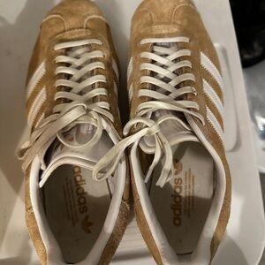 Adidas Beige Suede Sneakers with White Stripes